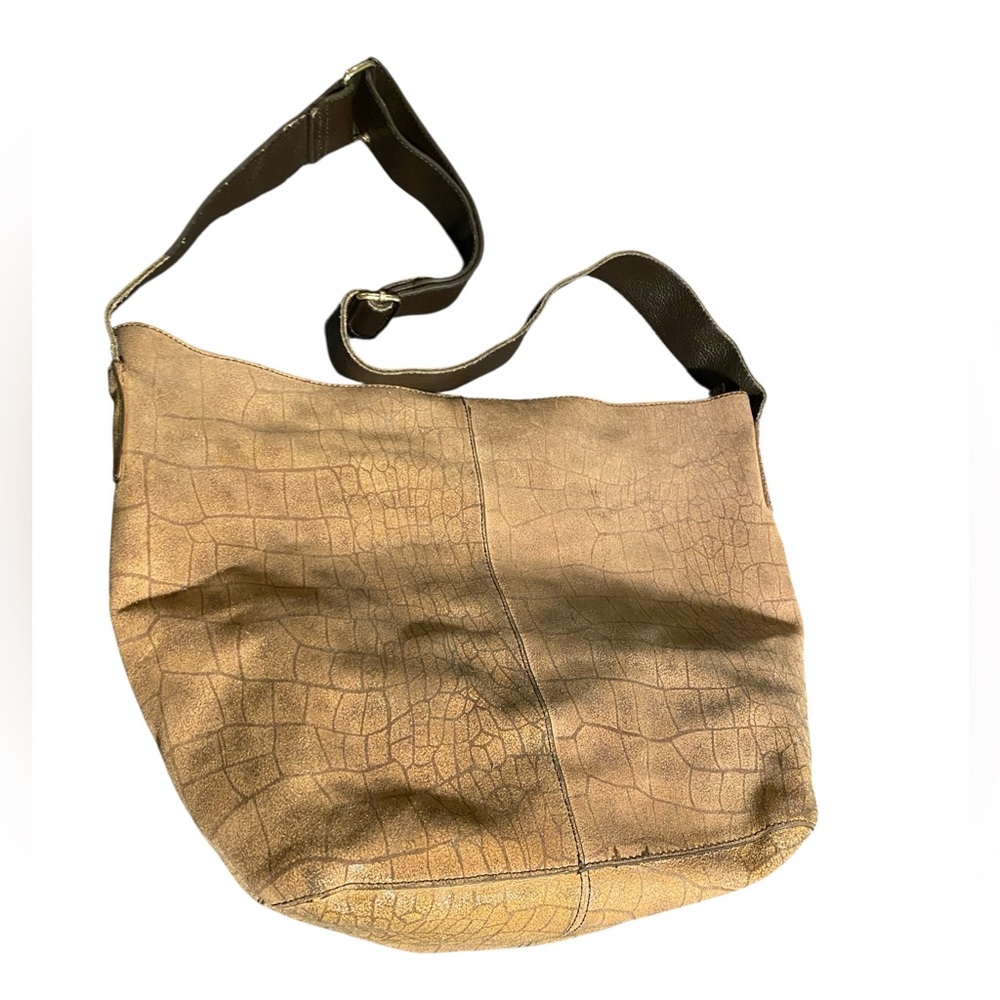 Tan Canvas Hobo Bag with Black Straps